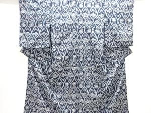 大正ロマン　網目に草花模様織り出しお召着物